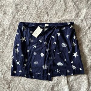 A New Day Size 14 Blue & White Shell Print Skirt / Skort 55% linen NWT